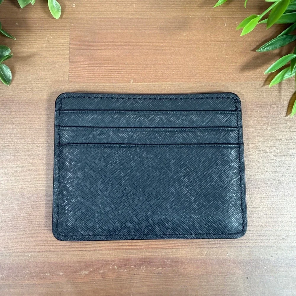 Henri Bendel Women Saffiano Leather Black Slim Card Holder Wallet
